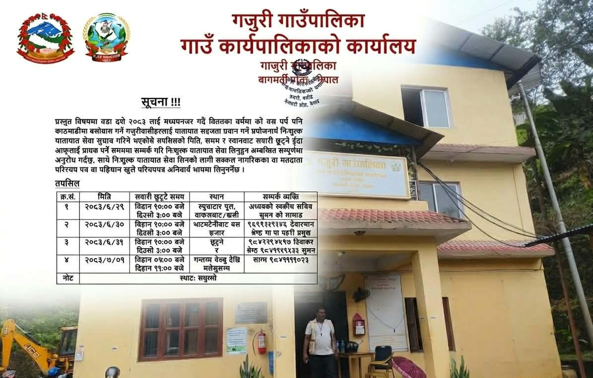 गजुरी गाउँपालिकाले दसैँमा काठमाडौंमा रहेका गजुरीवासीलाई निःशुल्क यातायात सेवा दिने
