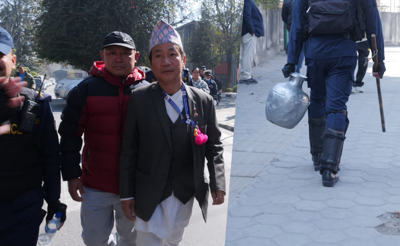 प्रहरीले खोस्यो हर्क साम्पाङको गाग्री, रित्तै पुगे सिंहदरबार (तस्वीर)